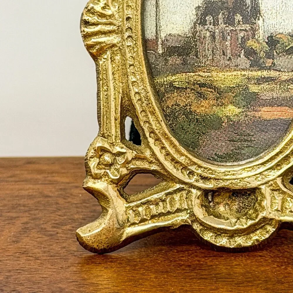 Antique Art Nouveau Solid Brass Miniature Oval Picture Frame c.1895-1915